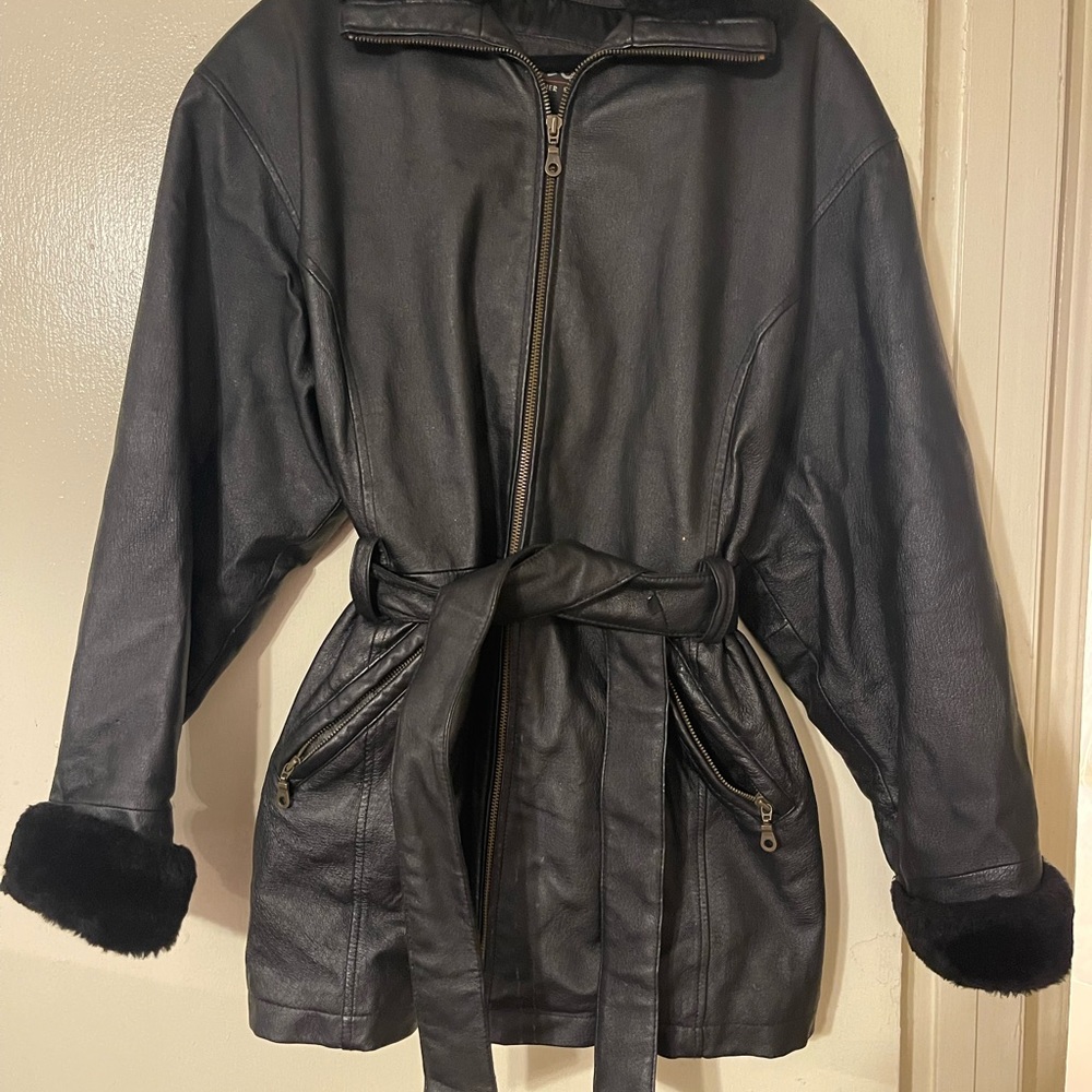 Leather jacket and gloves